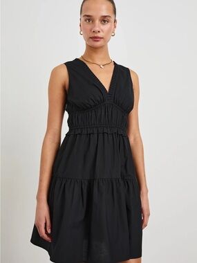 Rails Black “Talulah” V-Neck Sleeveless Tiered Mini Dress with Ruffle Detail